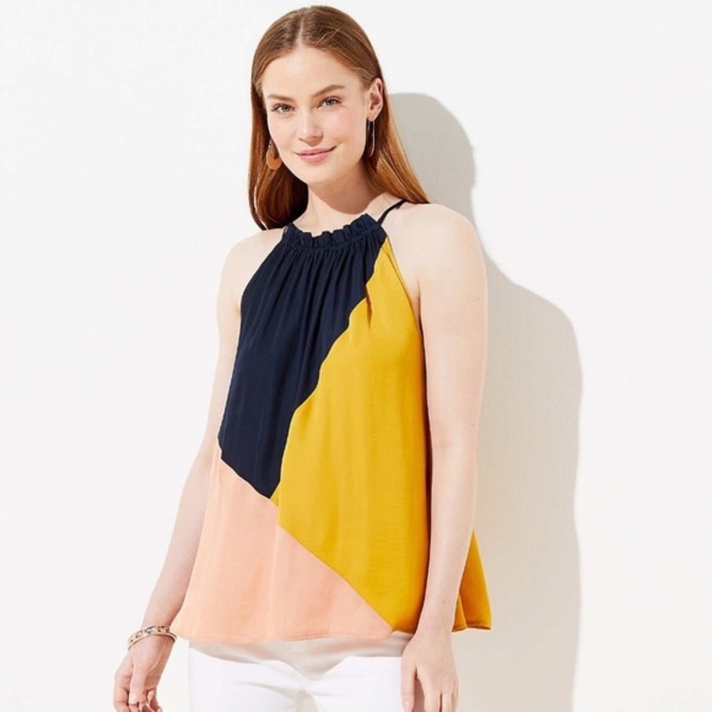Loft Petite Colorblock Halter Top, Flowy Silky Tank, NWT, Size Petite Small